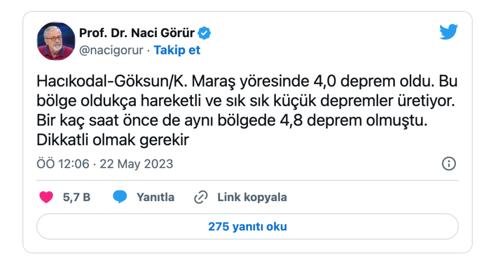 naci gorur den adana ve kahramanmaras ta meydana gelen depremlerle ilgili aciklama